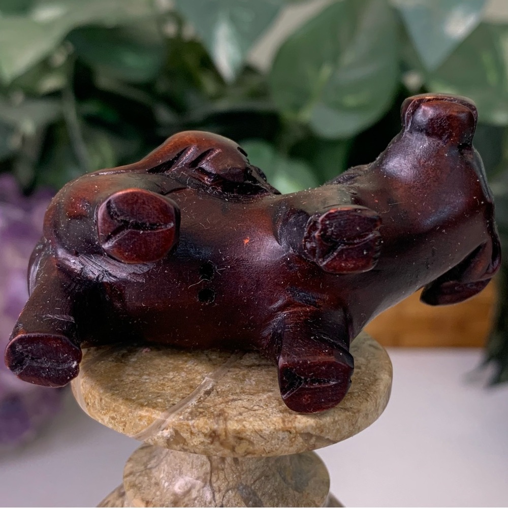 Vintage Boxwood Ox With Monkey Netsuke Hand Carved Animal Figurine Wood Carving - Picture 10 of 13